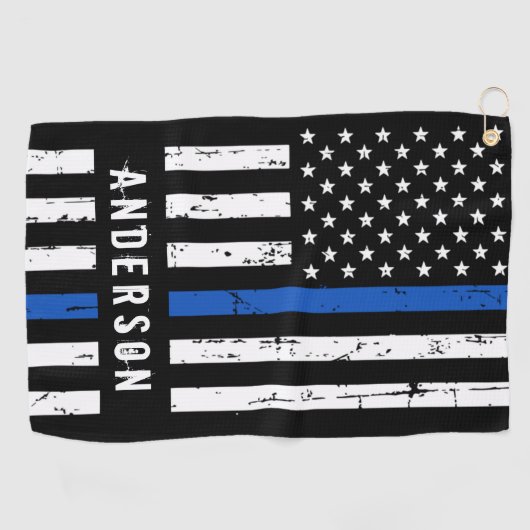 Personalisierte Polizeiflagge dünne blaue Linie Golfhandtuch (Horizontal)