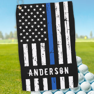 Personalisierte Polizeiflagge dünne blaue Linie Golfhandtuch