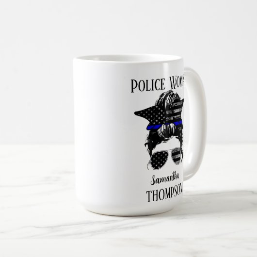 Personalisierte Polizeifrau von Thin Blue Line Kaffeetasse (VorderseiteRechts)