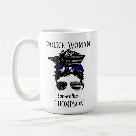 Personalisierte Polizeifrau von Thin Blue Line Kaffeetasse (Links)