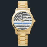 Personalisierte Polizeiretirement Thin Blue Line F Armbanduhr<br><div class="desc">Feiern Sie mit dieser Thin Blue Line Police Retirement Watch - American Flag Design in Police Flag Farben, gestresstes Design und freuen Sie sich auf einen hervorragenden Polizeibeamten. Perfekt für Service-Prämien, Geschenke zum Polizeijubiläum und Polizeigeschenke . Personalisieren Sie diese Polizeiuhr mit Name und Abzeichen # , Jahre des Dienstes und...</div>