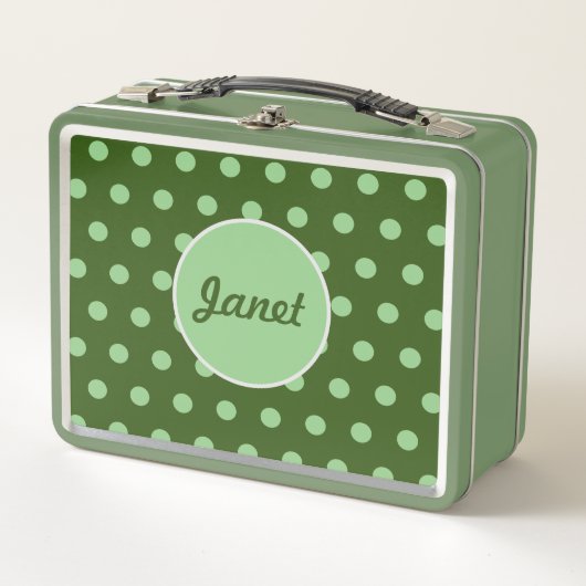 Personalisierte Polka Dot Metal Lunchbox (grün) (Vorderseite)