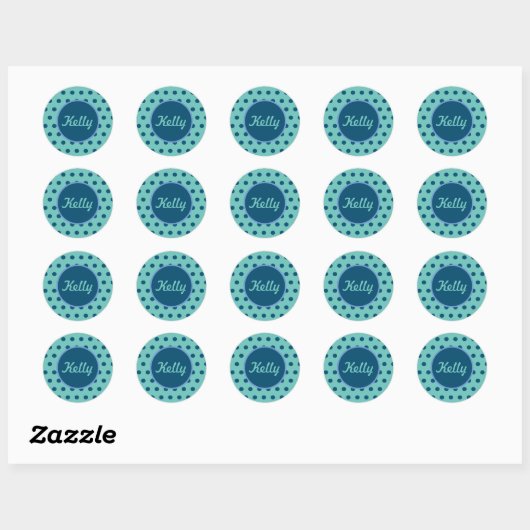 Personalisierte Polka Dot Round Stickers (Aqua & B (Blatt)