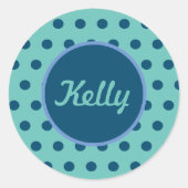 Personalisierte Polka Dot Round Stickers (Aqua & B (Vorderseite)