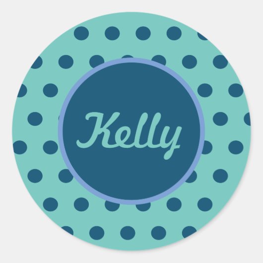 Personalisierte Polka Dot Round Stickers (Aqua & B (Vorderseite)