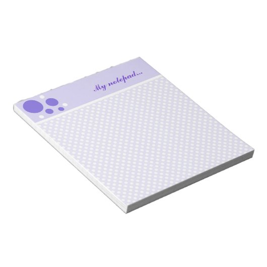 Personalisierte Polka Dots Notepad: Lila weiße Pun Notizblock (angewinkelt)