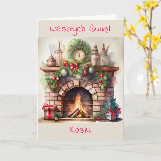 Personalisierte polnische Weihnachtskarte Karte (Gelbe Blume)