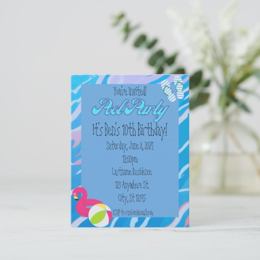 Personalisierte Pool-Party Einladung (Stehend Vorderseite)