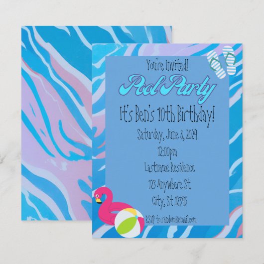 Personalisierte Pool-Party Einladung (Vorne/Hinten)