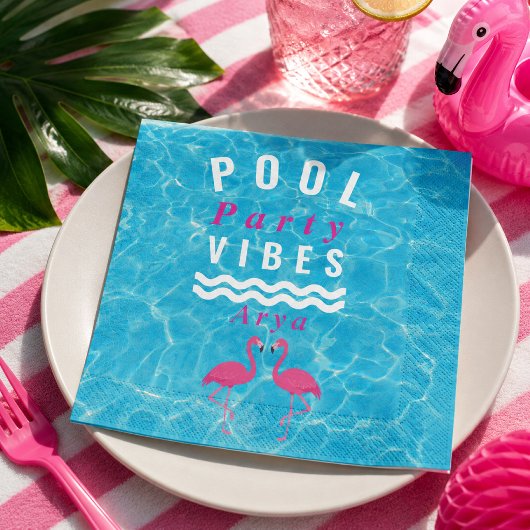 Personalisierte Poolparty-Stimmung Flamingo Servie Serviette