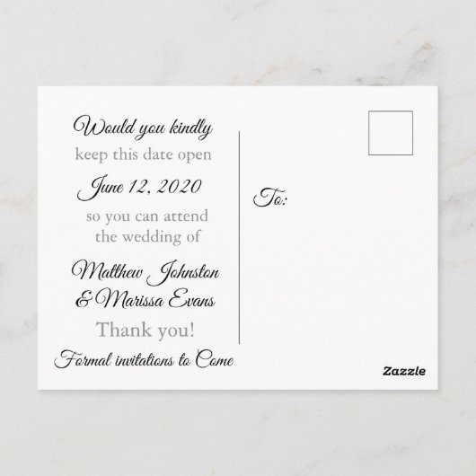 Personalisierte Postkarte mit schwarzer Linie Save (Rückseite)