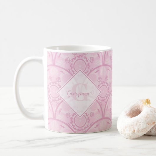 Personalisierte Preppy in Pink Mandala Art Deco Kaffeetasse (Mit Donut)