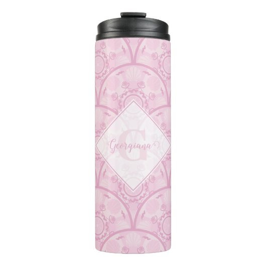 Personalisierte Preppy in Pink Mandala Art Deco Thermosbecher (Vorderseite)