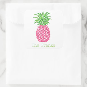 Personalisierte Preppy-Pink-Ananas-Sterne  Quadratischer Aufkleber