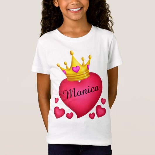 Personalisierte Prinzessin Crown Hearts T-Shirt (Vorderseite)