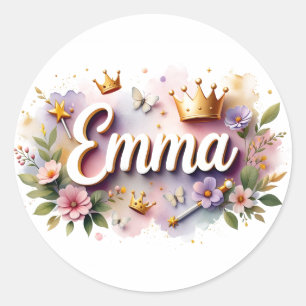 Personalisierte Prinzessin Floral Emma Aufkleber
