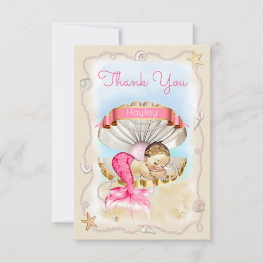 Personalisierte Prinzessin Mermaid Clam Shell Dankeskarte (Vorderseite)