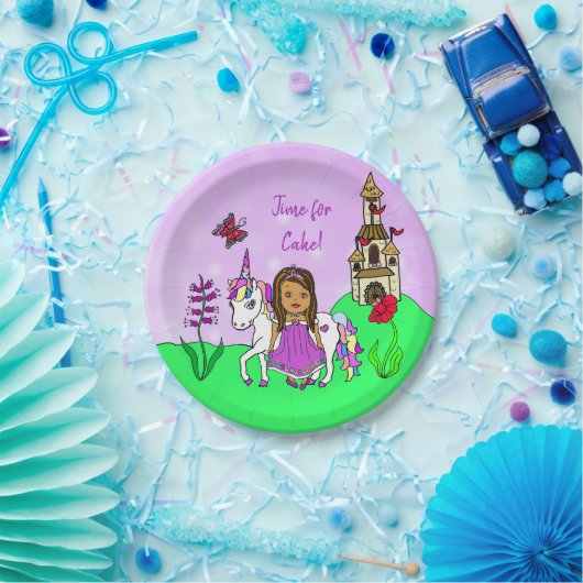 Personalisierte Prinzessin und Schloss Unicorn Geb Pappteller (Party)