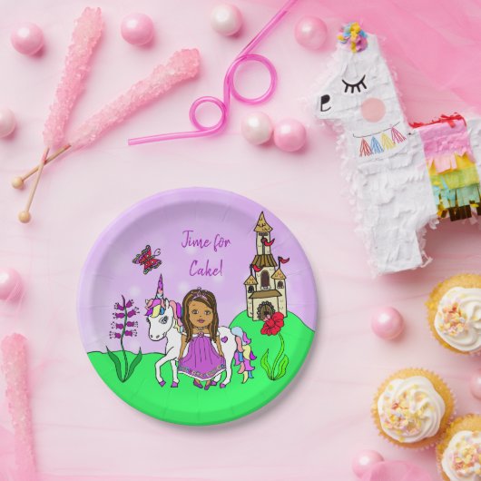 Personalisierte Prinzessin und Schloss Unicorn Geb Pappteller (Party)
