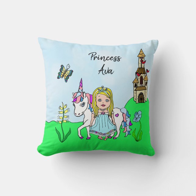Personalisierte Prinzessin und Unicorn-Rainbow-Gir Kissen (Vorderseite)