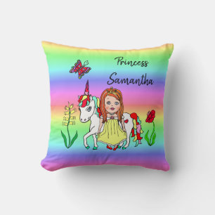 Personalisierte Prinzessin und Unicorn-Rainbow-Gir Kissen