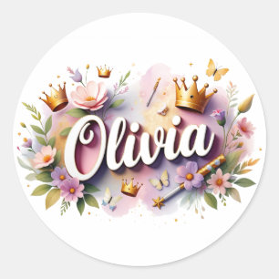 Personalisierte Prinzessinnen-Blumen-Name-Aufklebe Runder Aufkleber