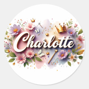Personalisierte Prinzessinnen-Blumen-Name-Aufklebe Runder Aufkleber