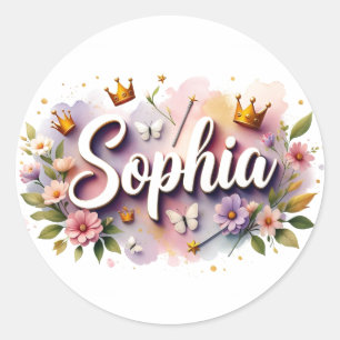 Personalisierte Prinzessinnen-Blumen-Name-Aufklebe Runder Aufkleber