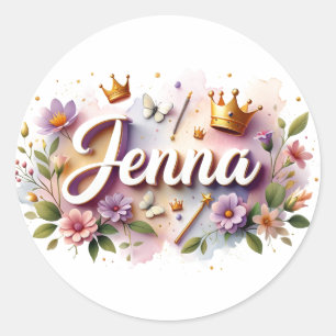 Personalisierte Prinzessinnen-Blumen-Name-Aufklebe Runder Aufkleber