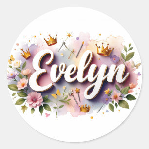 Personalisierte Prinzessinnen-Blumen-Name-Aufklebe Runder Aufkleber