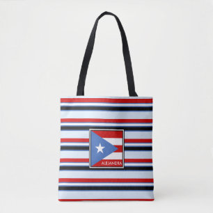 Personalisierte Puerto Rico-Flagge und Streifen Tasche