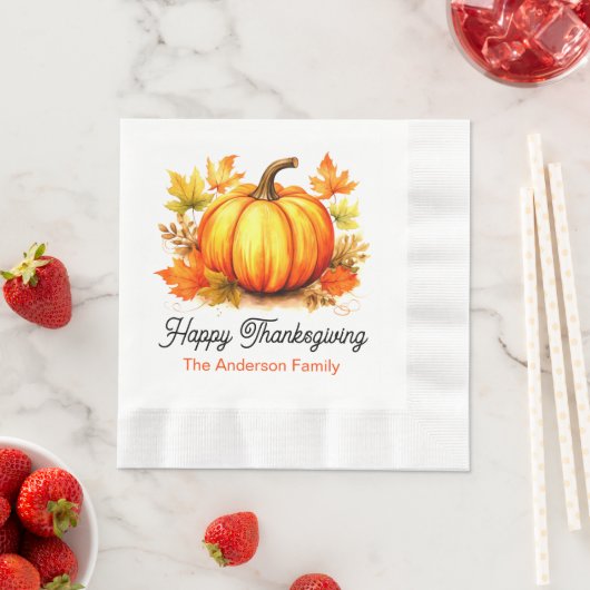Personalisierte Pumpkin & Herbstlaubs Erntedank Serviette (Beispiel)