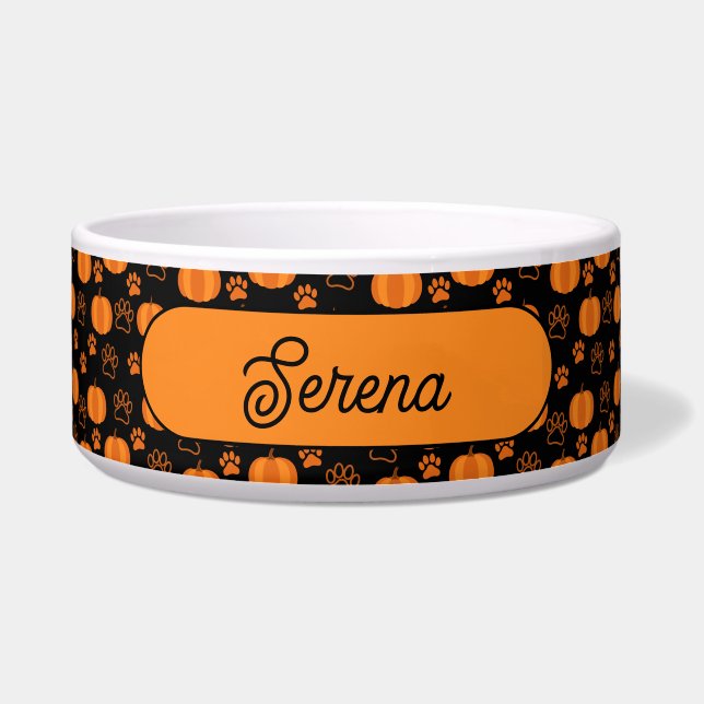 Personalisierte Pumpkins & Paws Orange und Black Napf (Vorderseite)