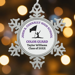 Personalisierte Purple High School Color Guard Schneeflocken Zinn-Ornament