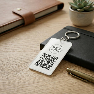 Personalisierte QR-Code-Visitenkarte Ihr Logo weiß Schlüsselanhänger