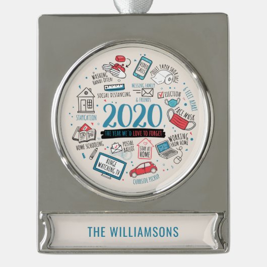 Personalisierte Quarantäne Banner-Ornament Silber (Vorderseite)