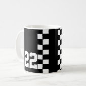 Personalisierte Racing Flag Schwarz-Weiß Kaffeetasse (Vorderseite Links)