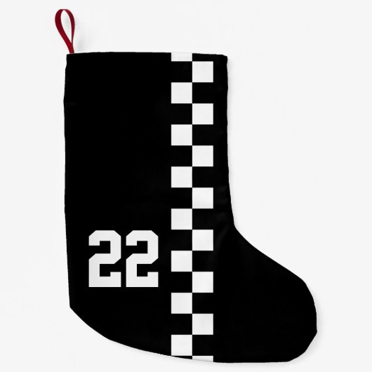 Personalisierte Racing Flag Schwarz-Weiß Kleiner Weihnachtsstrumpf (Vorderseite)