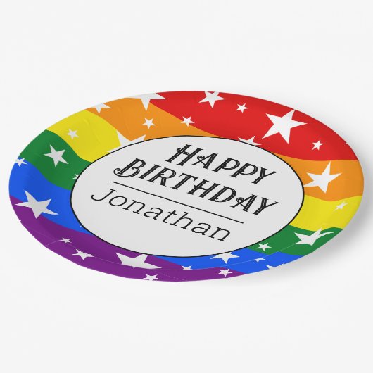 Personalisierte Rainbow-Birthday-Party Pappteller (Schrägansicht)