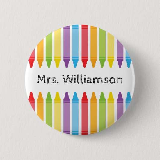 Personalisierte Rainbow Crayons Lehrerbewertung Button (Vorderseite)