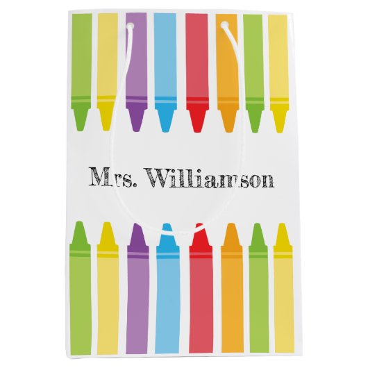 Personalisierte Rainbow Crayons Lehrerbewertung Mittlere Geschenktüte (Vorderseite)