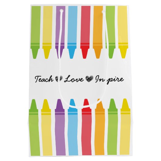 Personalisierte Rainbow Crayons Lehrerbewertung Mittlere Geschenktüte (Rückseite)