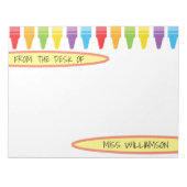 Personalisierte Rainbow Crayons Lehrerbewertung Notizblock (Vorderseite)