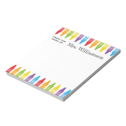 Personalisierte Rainbow Crayons Lehrerbewertung Notizblock (Rotiert)