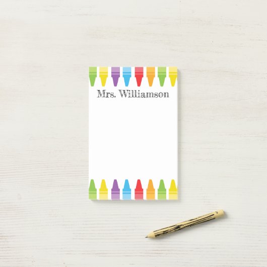 Personalisierte Rainbow Crayons Lehrerbewertung Post-it Klebezettel (Auf Schreibtisch)
