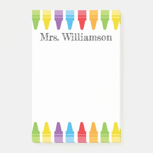Personalisierte Rainbow Crayons Lehrerbewertung Post-it Klebezettel (Vorderseite)