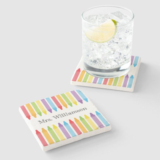 Personalisierte Rainbow Crayons Lehrerbewertung Steinuntersetzer (Seitenansicht)