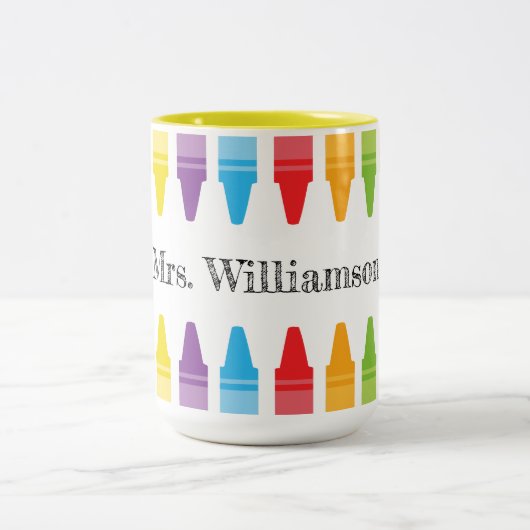 Personalisierte Rainbow Crayons Lehrerbewertung Zweifarbige Tasse (Mittel)