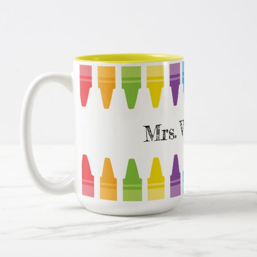 Personalisierte Rainbow Crayons Lehrerbewertung Zweifarbige Tasse (Links)