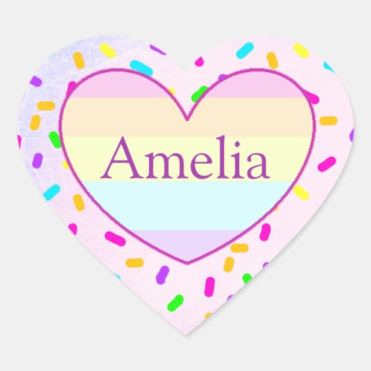 Personalisierte Rainbow Heart Candy Sprinkles Name Herz-Aufkleber (Vorderseite)